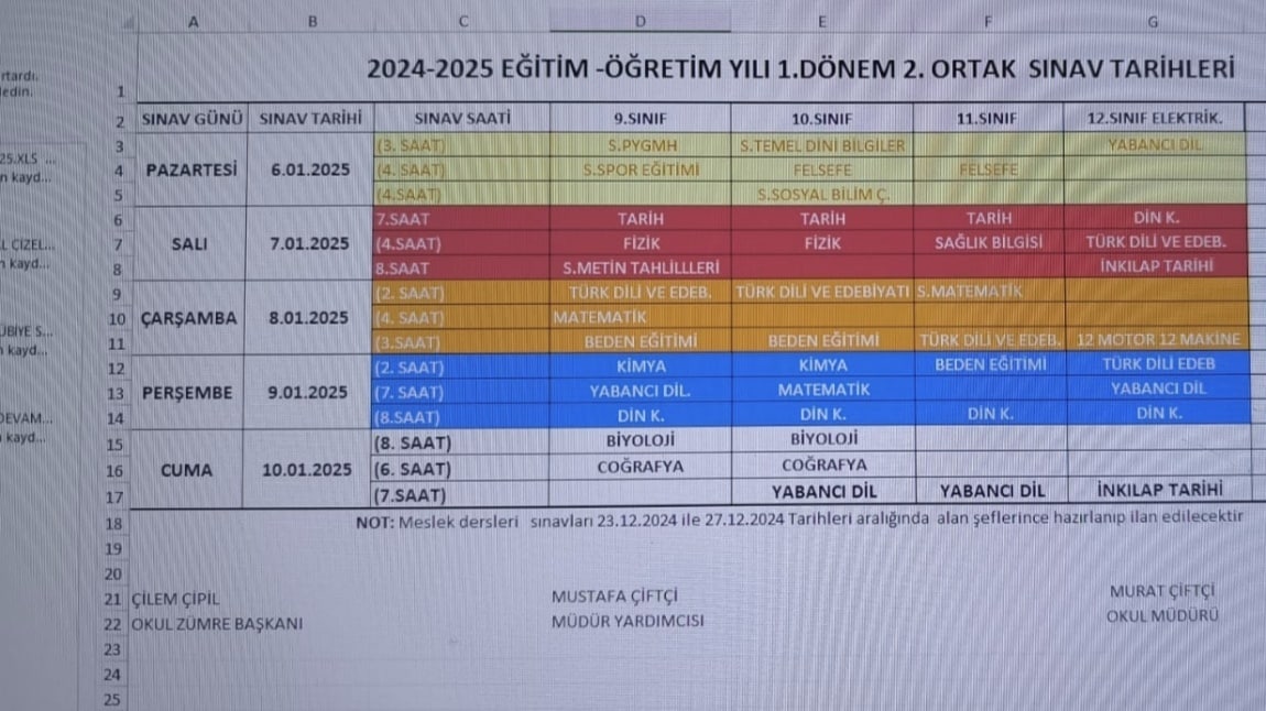 1. DÖNEM 2.SINAV TAKVİMİMİZ YAYIMLANDI